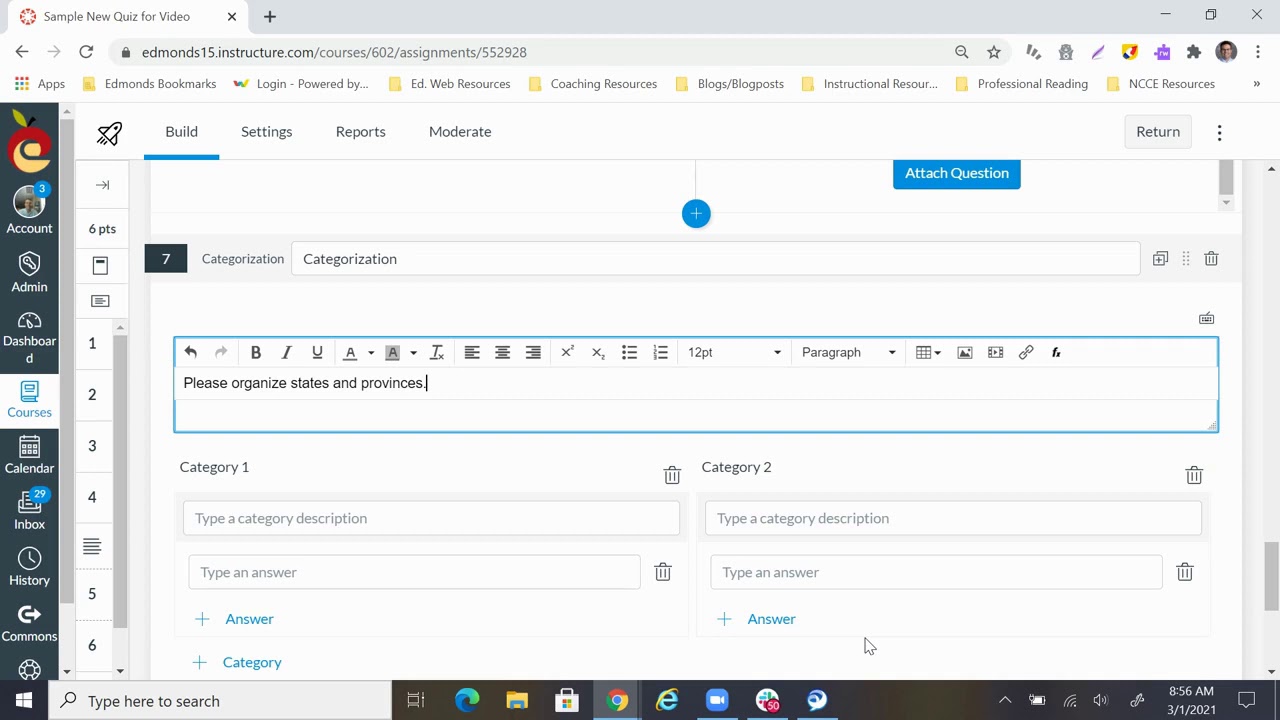 Canvas: New Quizzes Categorization Questions
