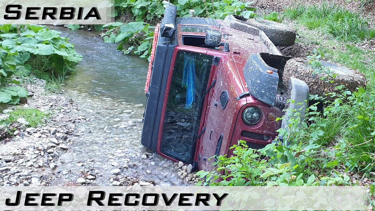 Srbsko - Vyprošťování Jeep Wrangleru z potoka (Brodění v Džungli - část 2/3)