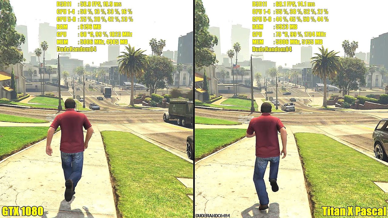 Titan X Pascal Vs GTX 1080 4K GTA 5 Ultra Settings Frame Rate Comparison