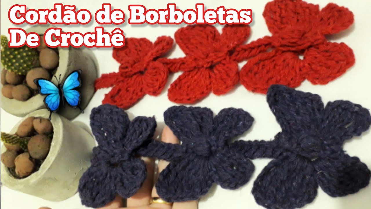 Como Fazer Cordão de Borboletas de Crochê, *para aplicação (passo a passo)🦋