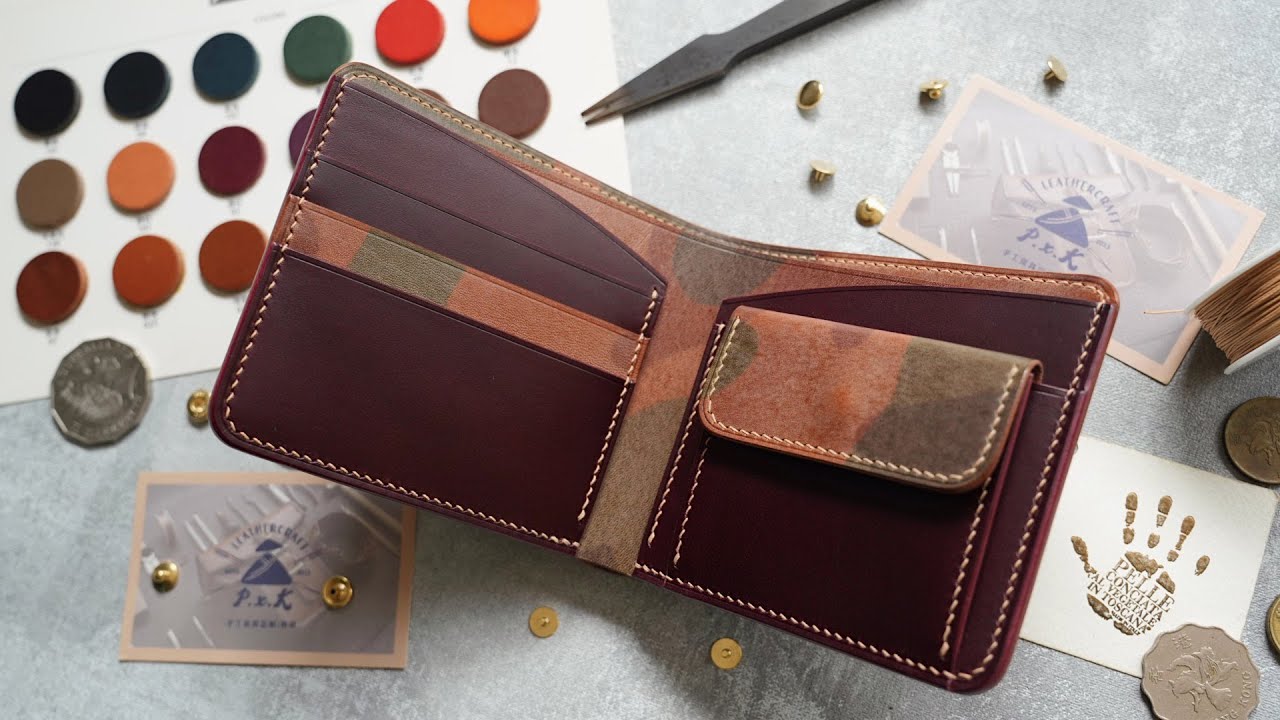 Making a Camouflage Leather Bifold Wallet with Coin Pocket / DIY BUILD ALONG