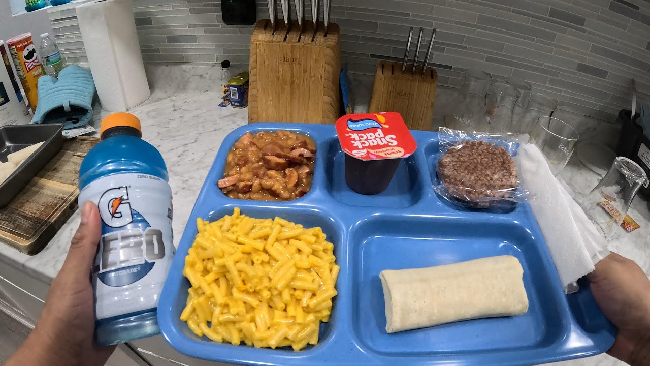 POV 4k 1990s School Cafeteria Lunch Recreating burrito