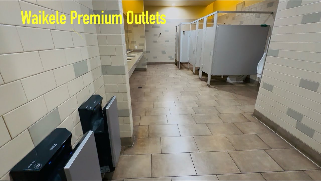Men’s & Women’s Restroom, Kohler Kingston Toilet Flush, Urinal, Hand Dryer | Waikele Outlets, Hawaii