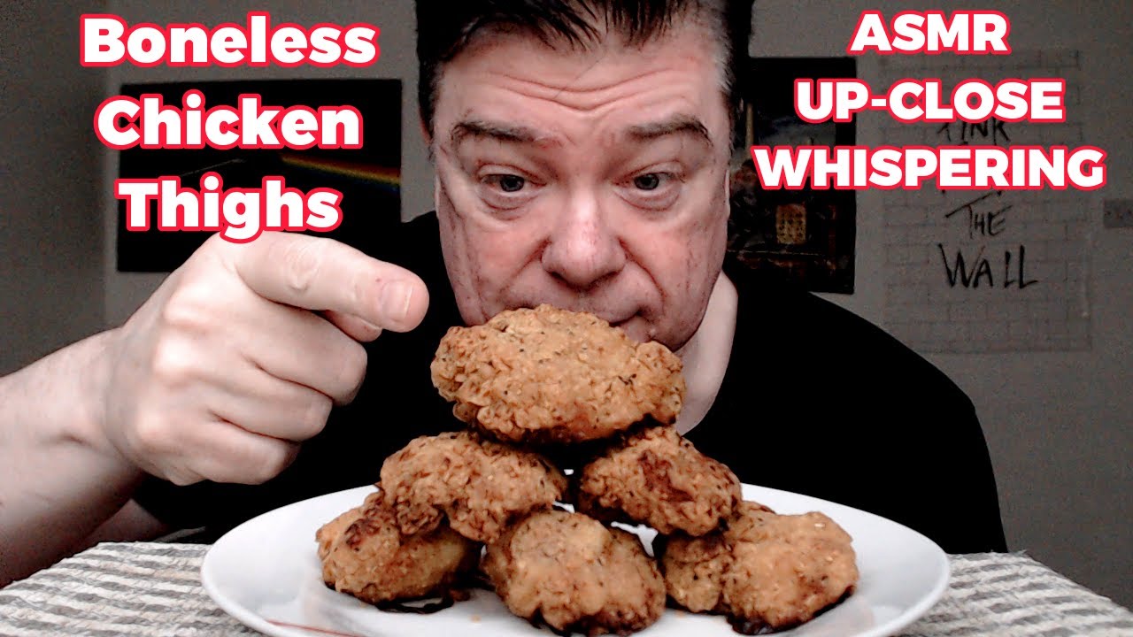 ASMR - Eating Boneless Fried Chicken Thighs | Up Close Whispering & Sound Effects