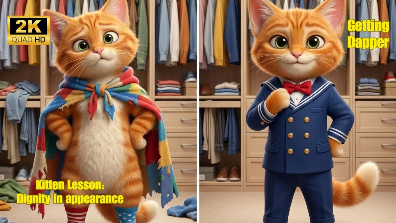 Cat Story: Mama Cat Teaches LEO Kitten Dressing Up & Shoe Polishing 👔👞 Getting Ready with Mama Cat