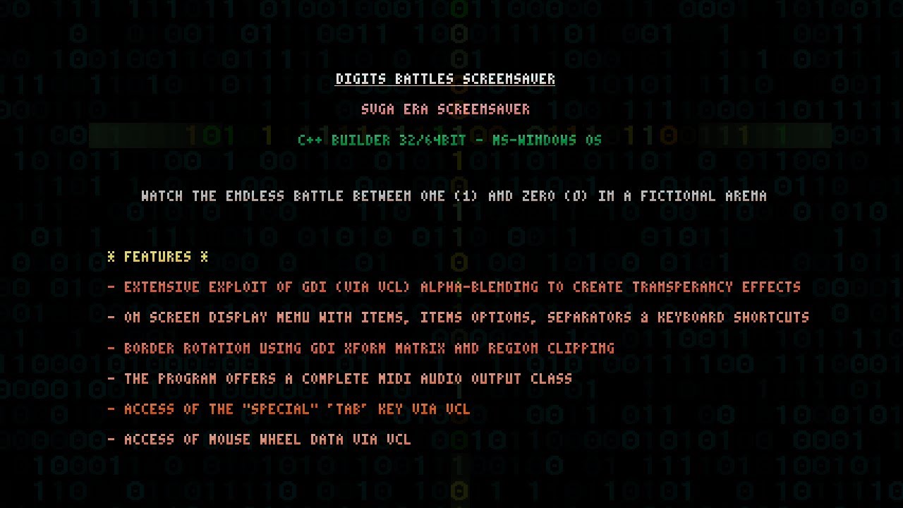 Digits Battles! Screensaver (C++ Builder/VCL/GDI source incl.)