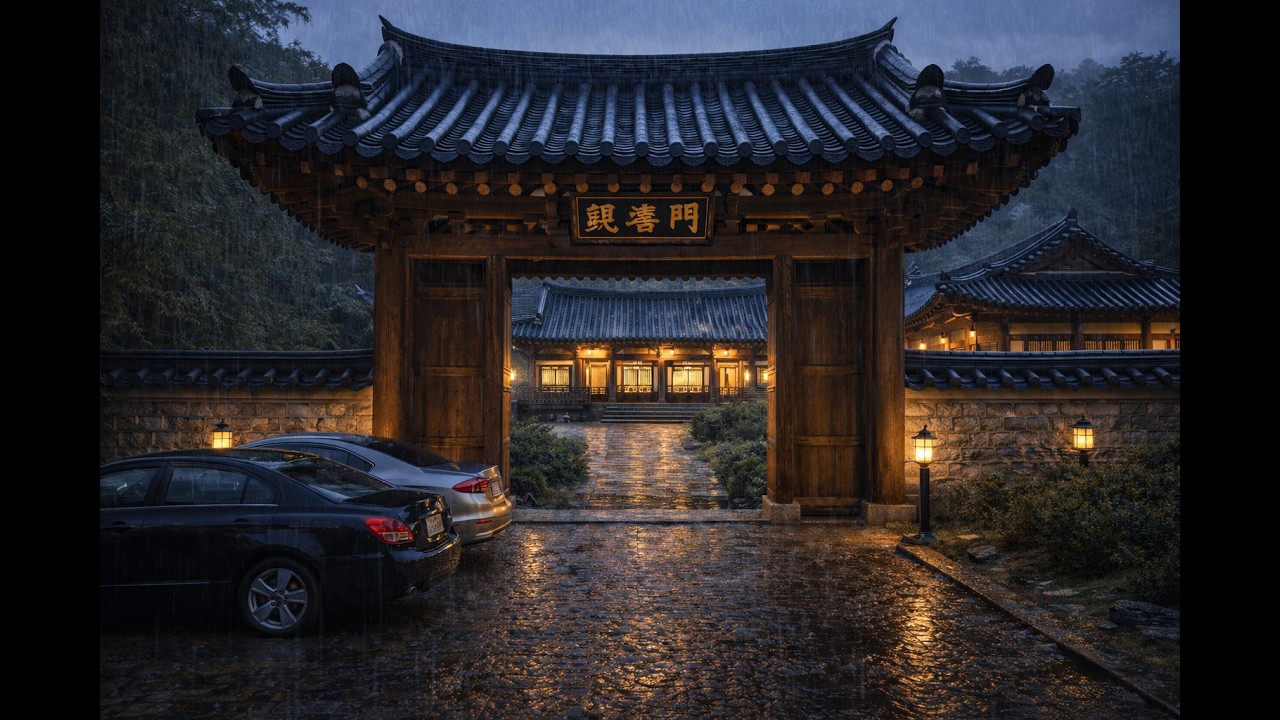 Rain on Ancient Korean Temple Gate 3 Hours 🌧️⛩️ Study & Relaxation Ambience