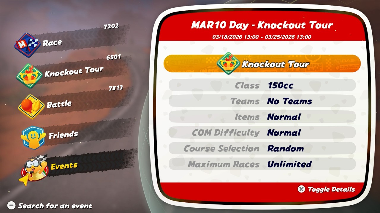 Mario Kart World (Switch 2) MAR10 Day - Knockout Tour Event Online Matches