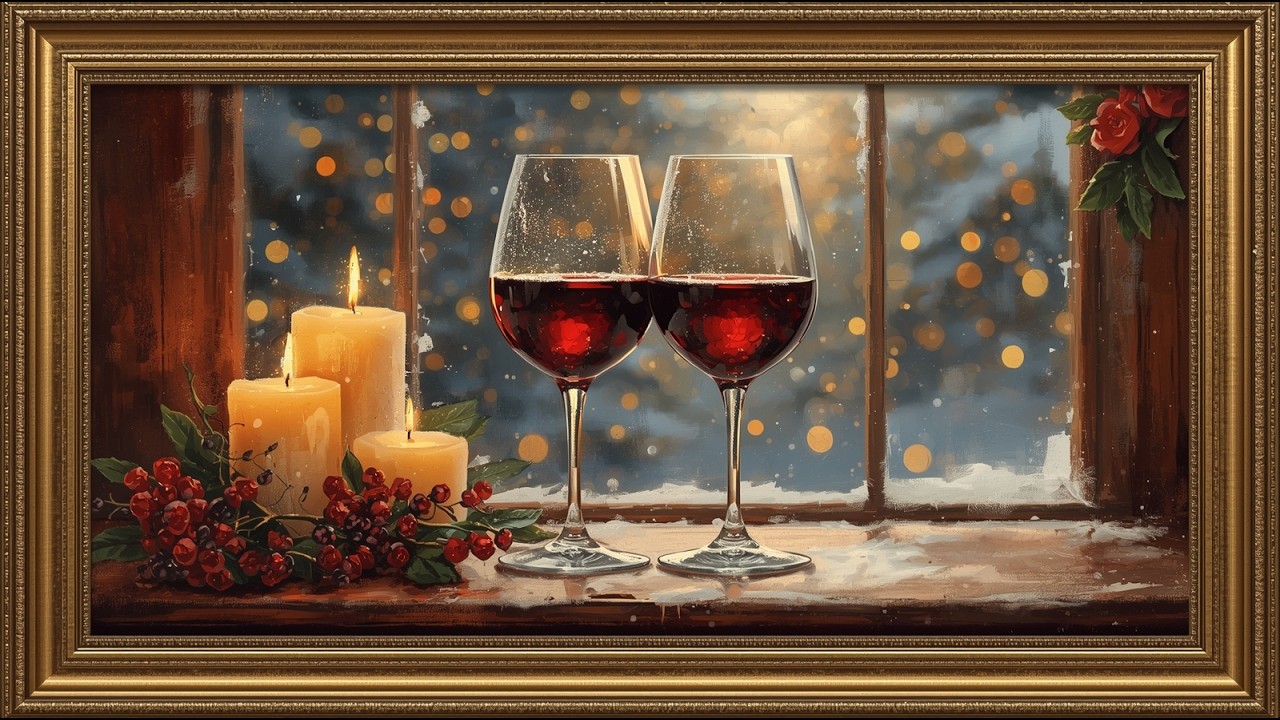 Romantic Vintage Two Elegant Wine Glasses Oil Painting | Gold Frame Art | TV Screensaver 4K