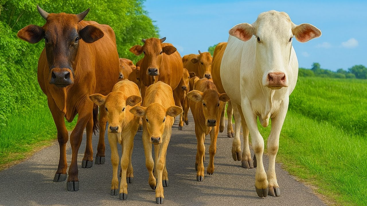 Cowherd Leads Cows to the Rice Field and Cows Run to the Pen – (ASMR) Funny Cow Sounds