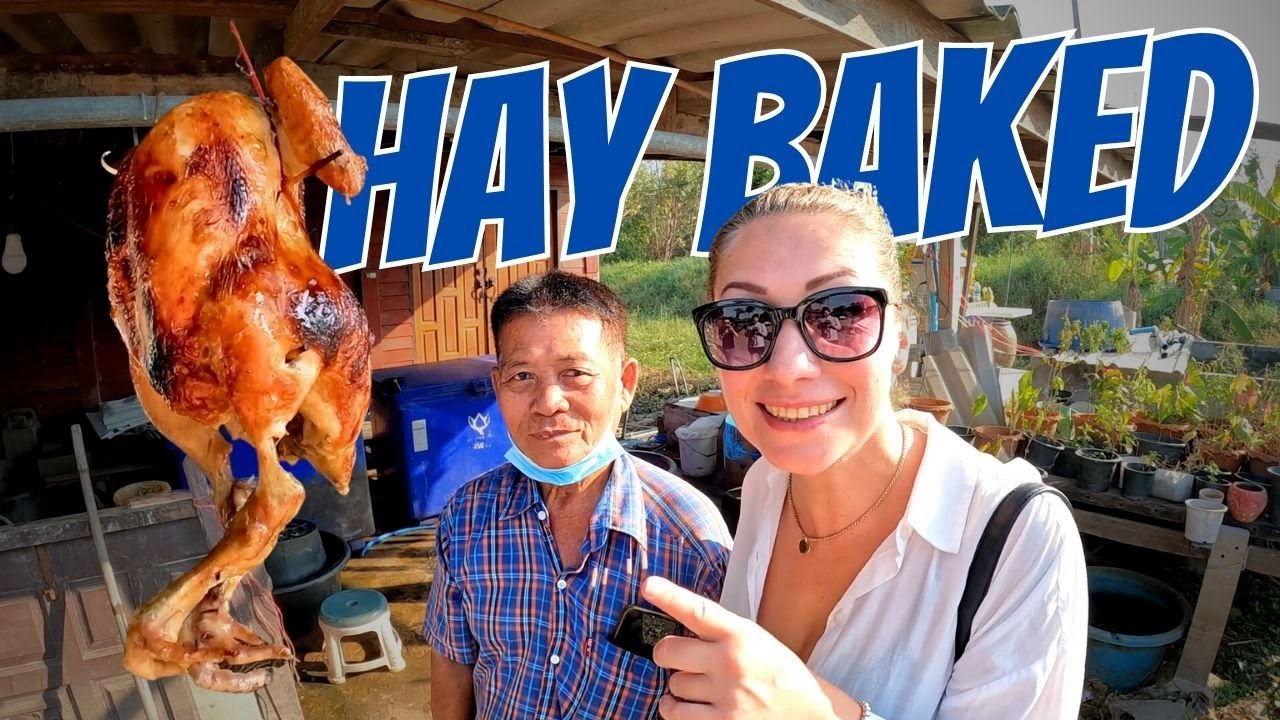 UNIQUE EXPERIENCE in Thailand NAKHON PATHOM food (trying HAY BAKED chicken) Uncle Peen baked chicken