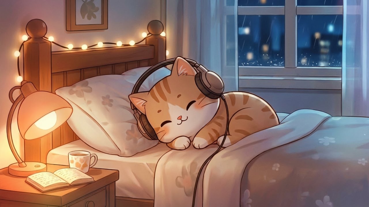 1 Hour Deep Sleep Music 🌧️ Cozy Lullaby with Mochi Cat