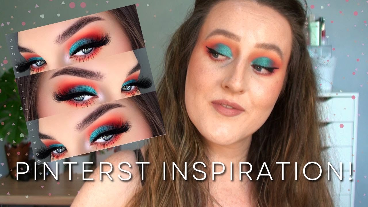RECREATING PINTEREST MAKEUP LOOKS! - *ONLY* Drugstore Affordable Products! Peach And Teal Eye Shadow