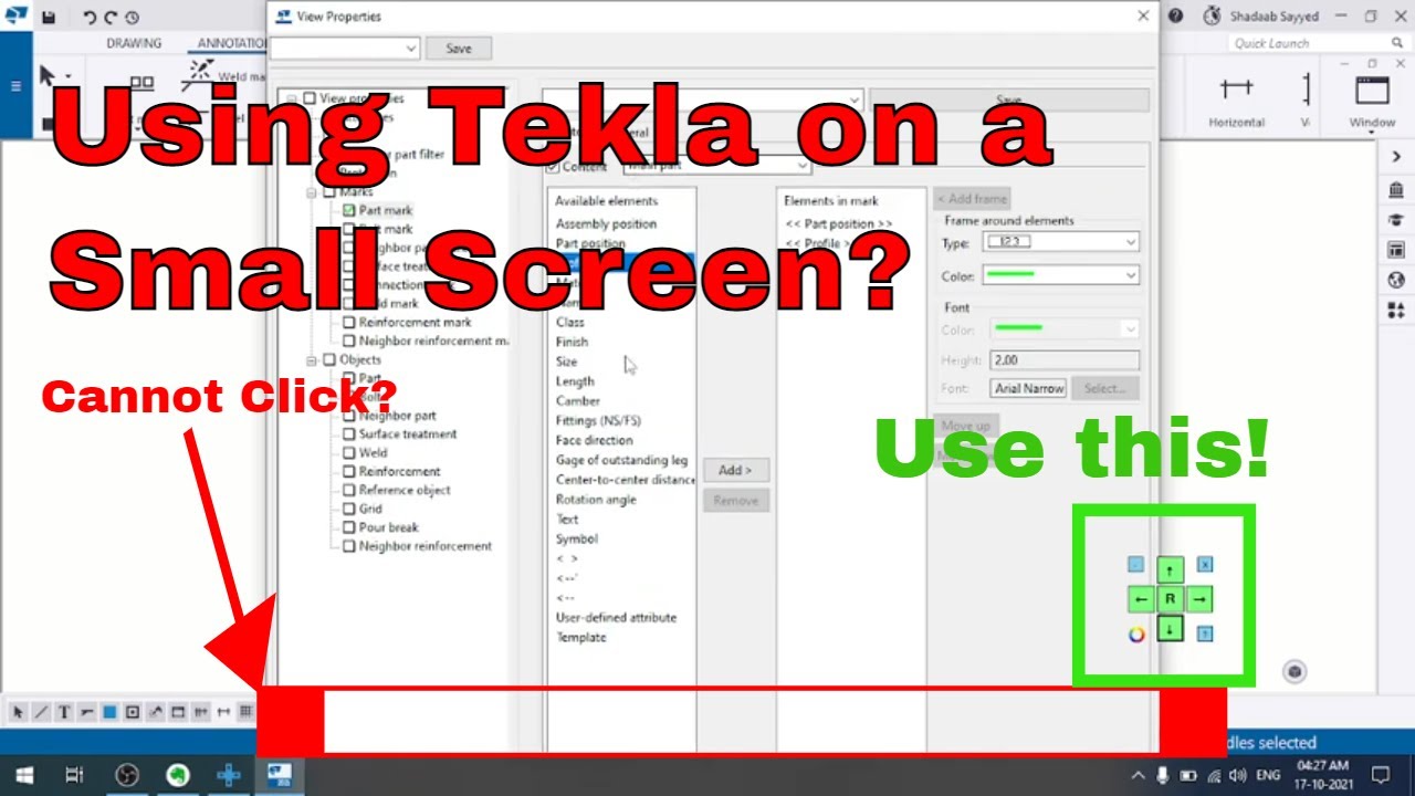 Moving Tekla Component Windows on A small screen