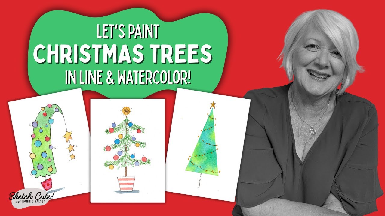 Нарисуйте эти три рождественские елки акварелью и линиями — идеально для новичков!