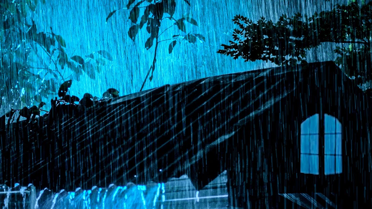 Goodbye Insomnia with Heavy rain & Thunder Growls on a Stale Tin Roof in Foggy Murky Forest at Night