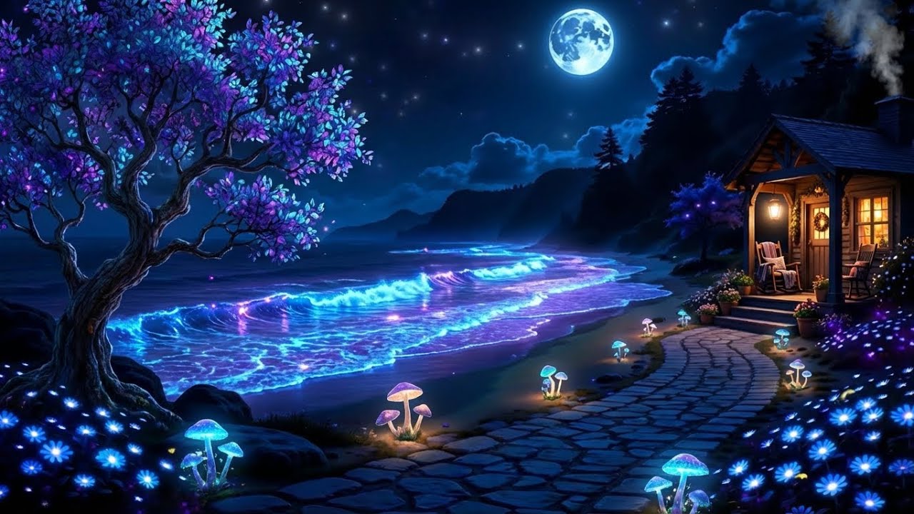 👉 Moonlit Ocean Waves 🌊 Cozy Cabin by the Sea