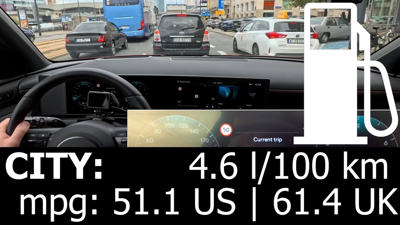 Hyundai Tucson 1.6 T-GDI HEV: CITY fuel consumption economy real test mpg traffic jam hybrid 4WD