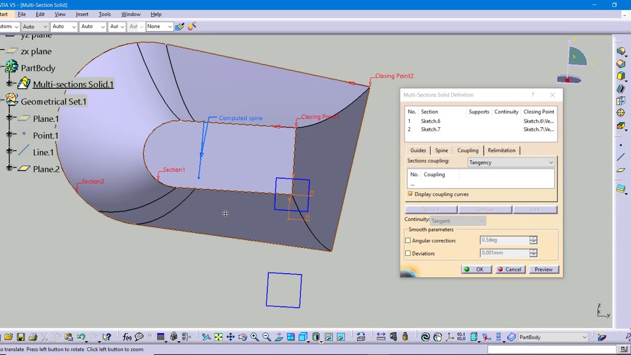 CATIA Tech Tip: CATIA V5 Coupling Options for Multi-Section Solids