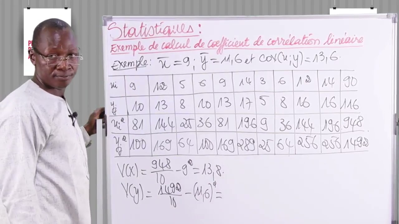 Le&ccedil;on 100 Exemple de calcul de Coefficient de correlation lin&eacute;aire