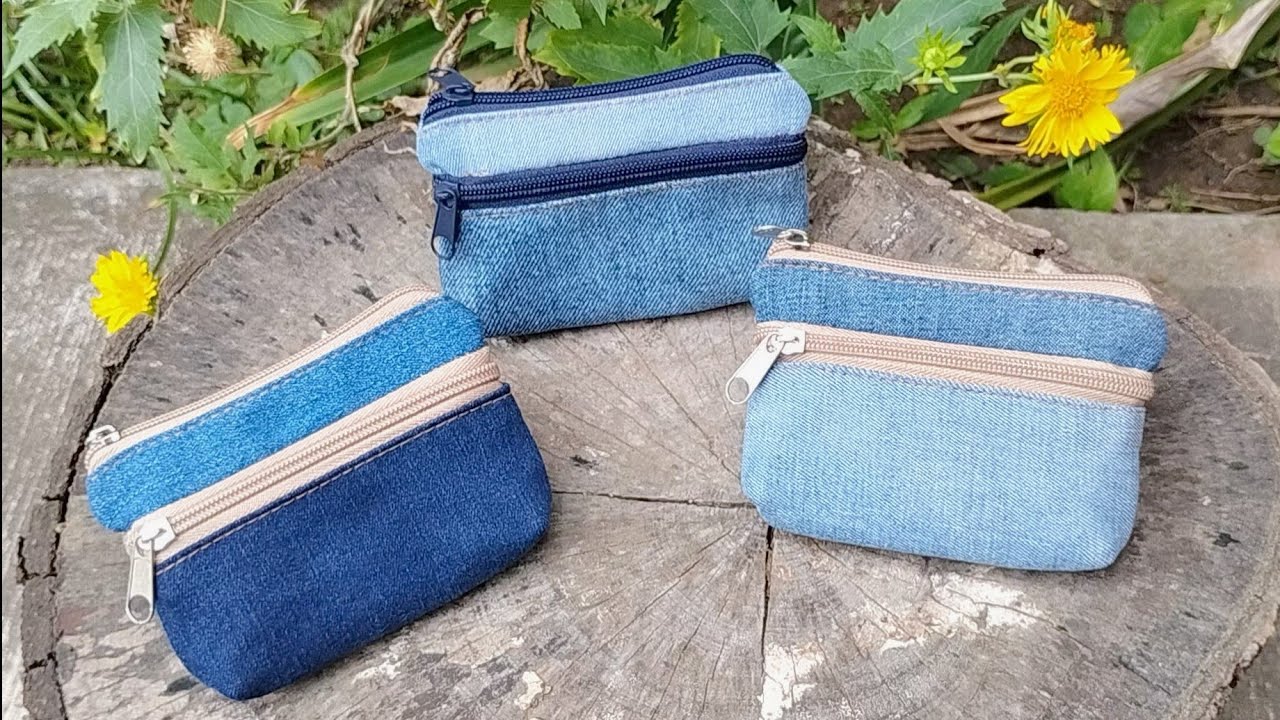 Monedero con tres cierres/ Monederos de jeans reciclados 