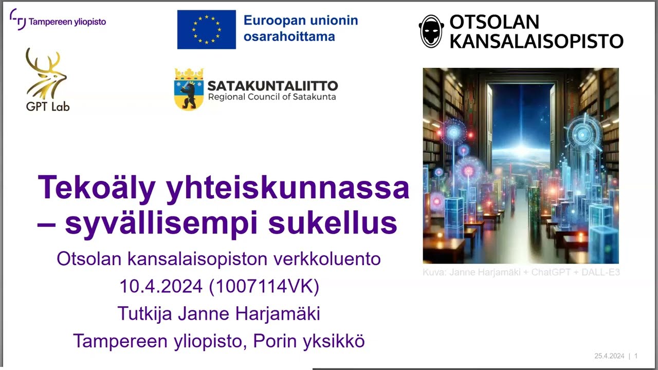 Verkkoluento: Tekoäly yhteiskunnassa - syvällisempi sukellus