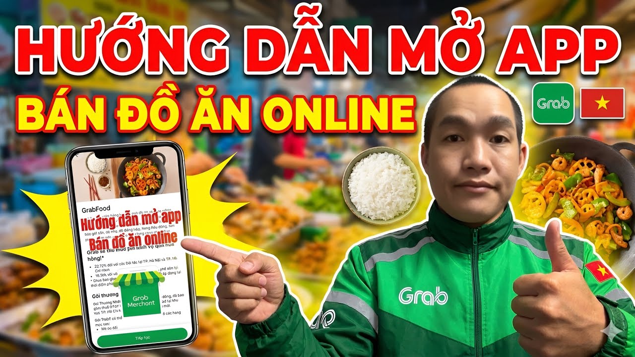 Hướng dẫn mở app grab bán đồ ăn online tại nhà đơn giản || Linh Vlog