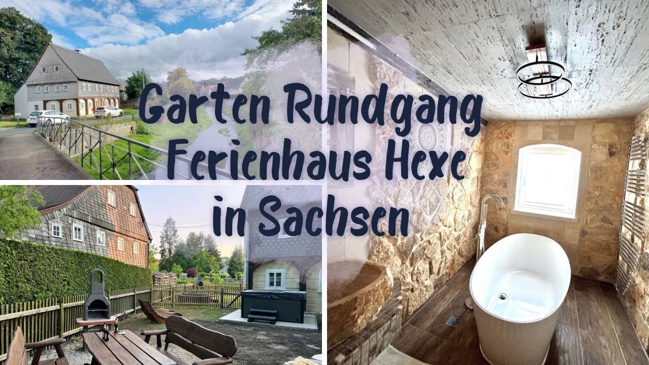 Garten Rundgang: Ferienhaus Hexe, Sauna, Whirlpool, Garten eingez&auml;unt in Sachsen - Gro&szlig;sch&ouml;nau