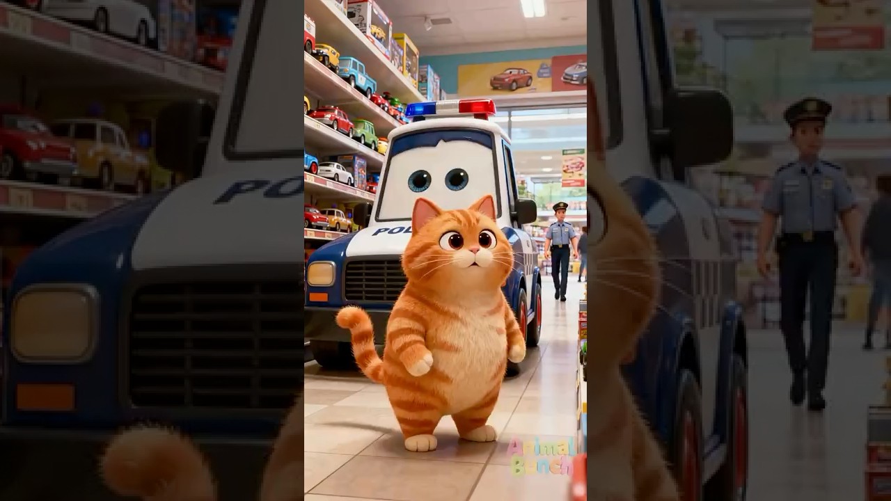 Cat's Toy Police Car BROKE🚓A Real Police Officer Shows Up#shorts #funny #cat #cute #animals #comedy