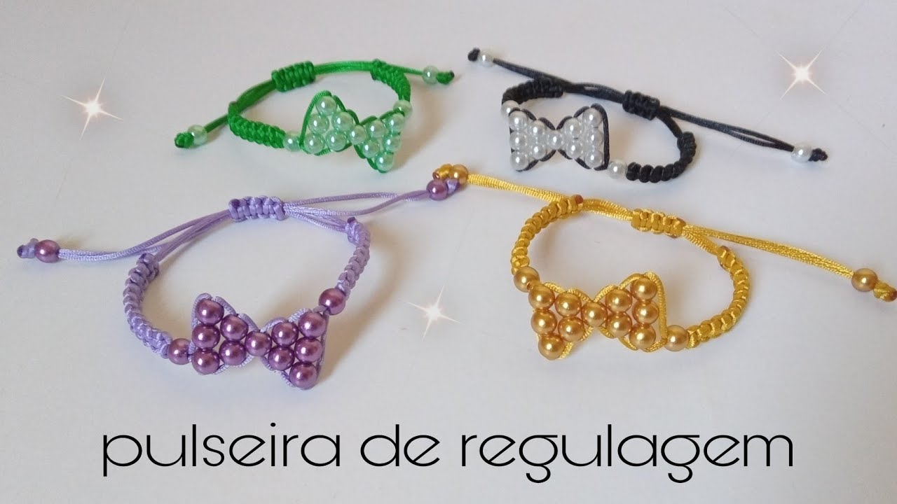 Pulseira com pérolas de regulagem em macramê/ fácil de fazer.