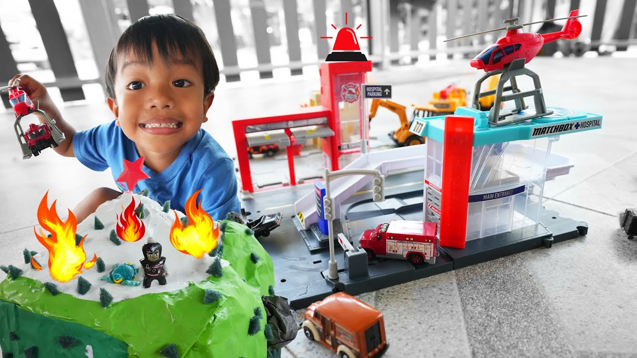 หน่วยกู้ภัยเฮลิคอปเตอร์  ภูเขาไฟไหม้ ดับเพลิง Matchbox | พี่ปลื้ม