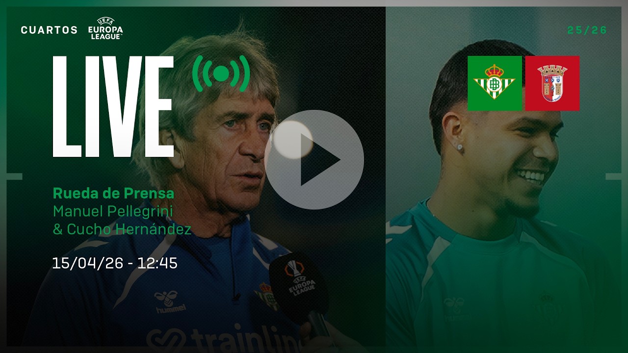 🚨 DIRECTO | Rueda de prensa de Manuel Pellegrini y Cucho Hern&aacute;ndez previa al #RealBetisSCBraga ⚽💚
