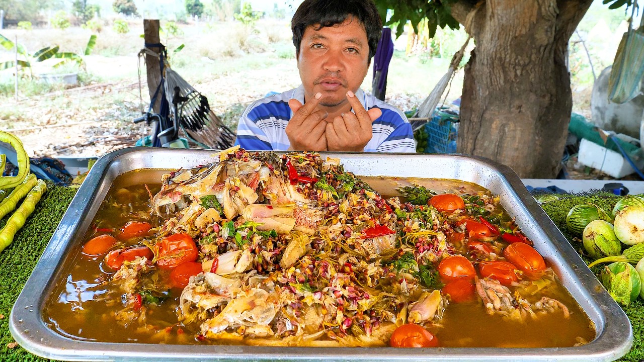ต้มปลานิลใหญ่ ใส่ดอกผักติ้ว ซดกินฮ้อนๆแซ่บคักขนาด