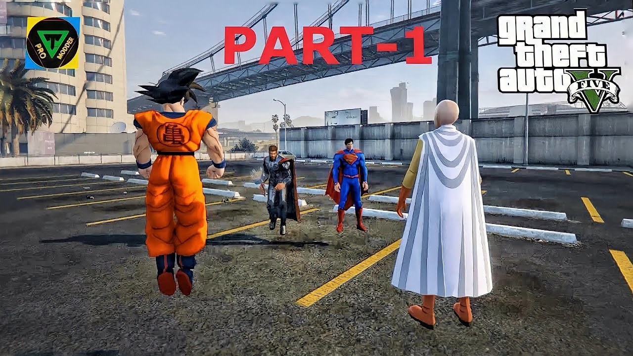 GTA5 - Saitama and Goku vs Superman and Thor epic battle PART-1 #gtavmods#superman#goku#thor#saitama