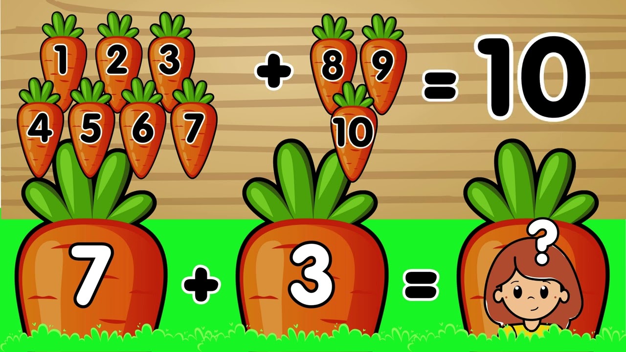 Aprender adição de forma divertida: contar cenouras - Vídeo educativo infantil - Matemática