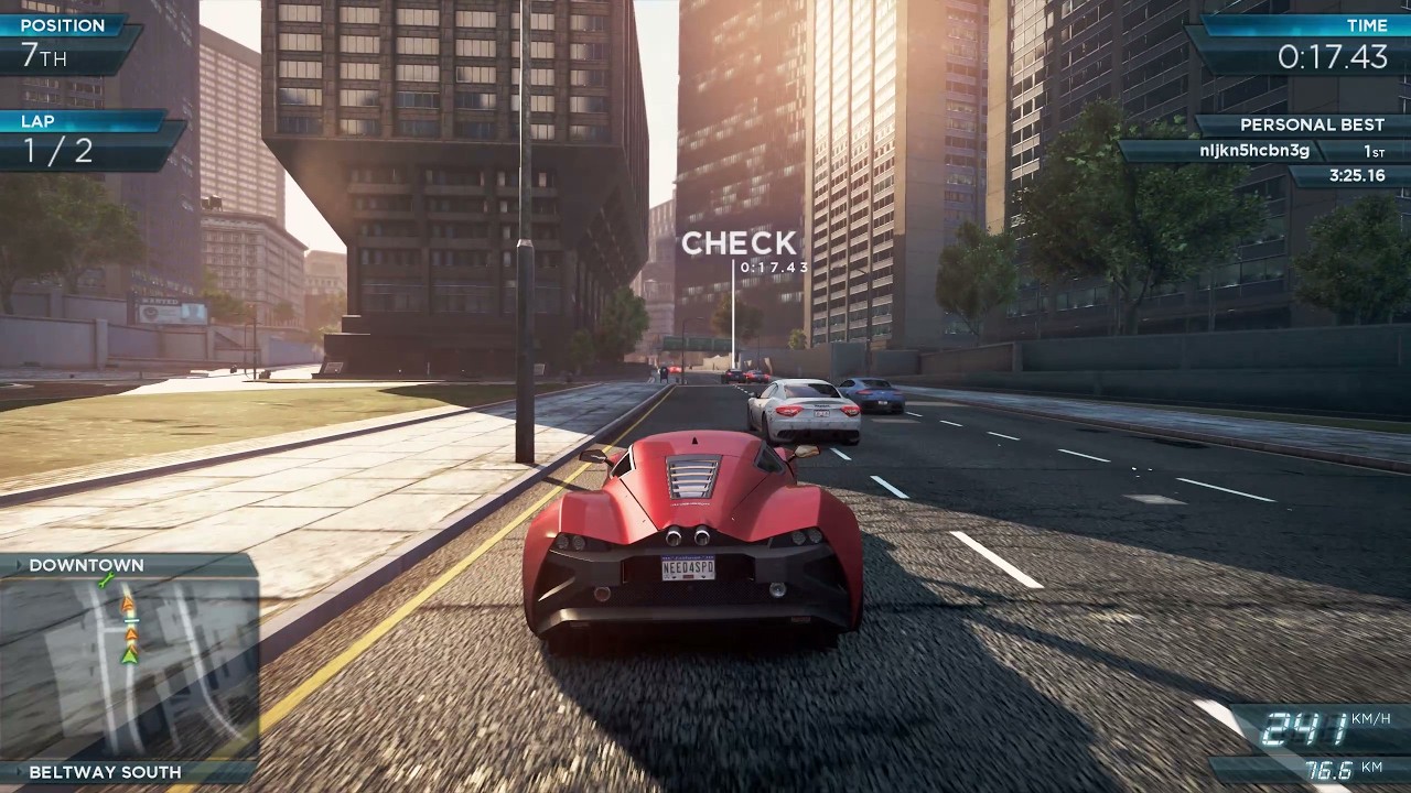 Need for Speed Most Wanted: The Red Marussia B2 Circuit Race In Easy, Medium And Hard Level Racing.