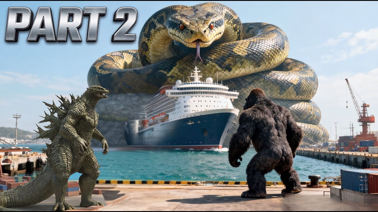 King Kong and Godzilla vs Giant Python Snakes A Major Clash At Sea And İn The City Part2