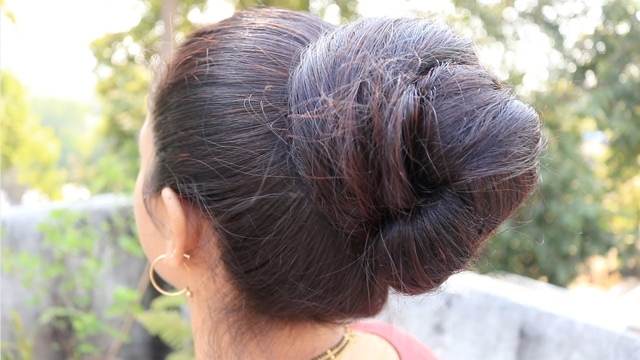 1 Min Hair Bun Hairstyle | DIY Super Quick No Tie Hair Bun Hairstyle | Easy No Tie Hair Bun Tutorial