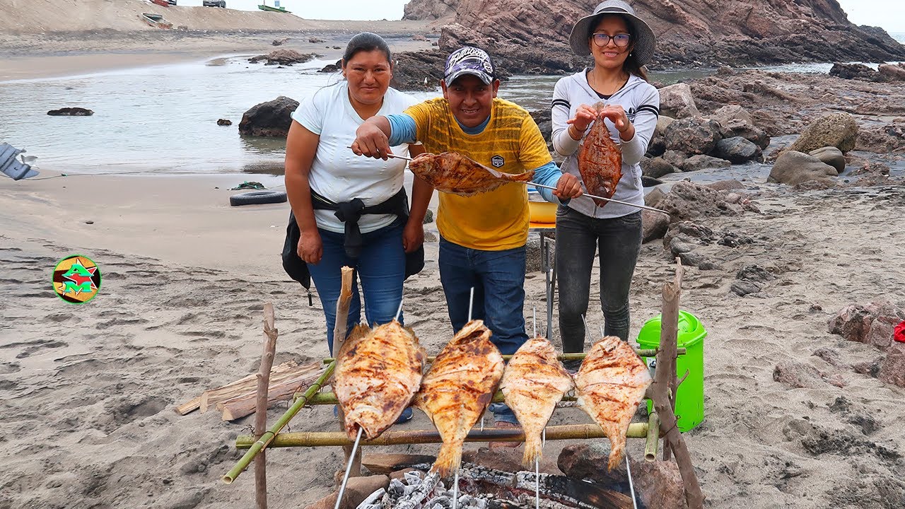 LENGUADOS ASADOS al carbón al BAMBÚ - Lenguado a la parrilla en Mar