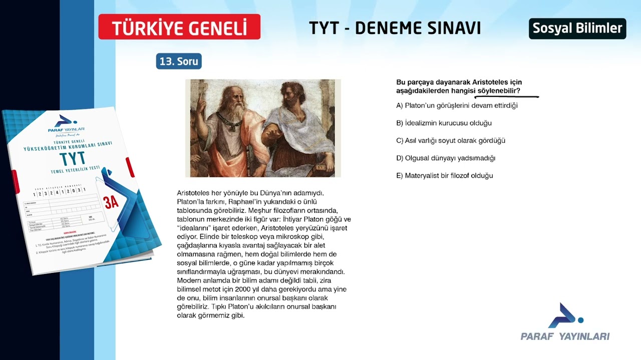 PARAF YAYINLARI TÜRKİYE GENELİ DENEME SINAVI 3 - TYT SOSYAL BİLİMLER SORU 13