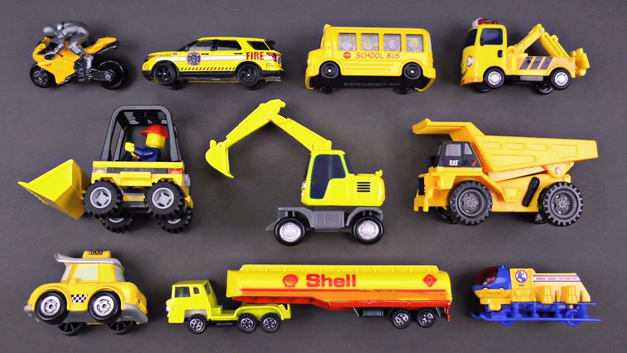 Learning Yellow Street Vehicles for Kids - Matchbox Hot Wheels Lego Tomica トミカ Tayo 타요 Robocar Poli