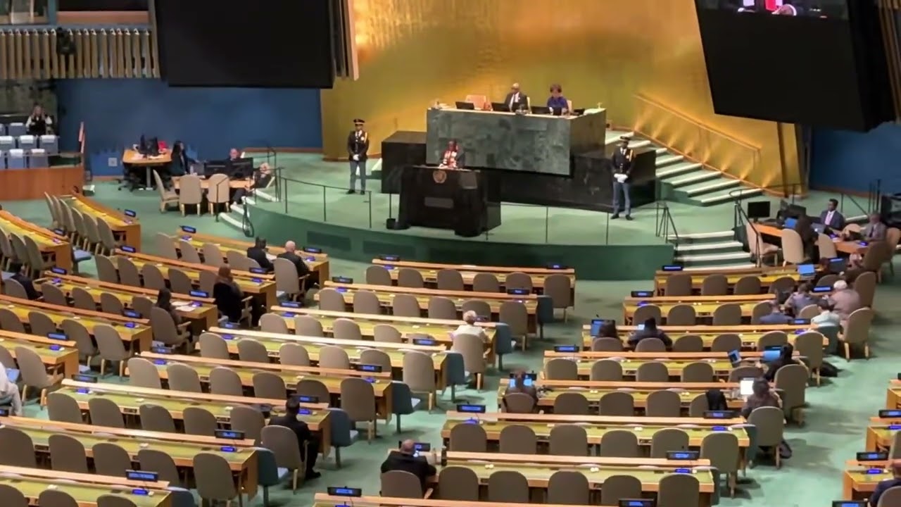 Mnangagwa addresses empty chairs at the United Nations General Assembly.