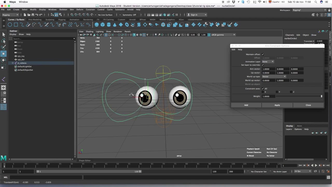 rig de ojos en maya autodesk 2018