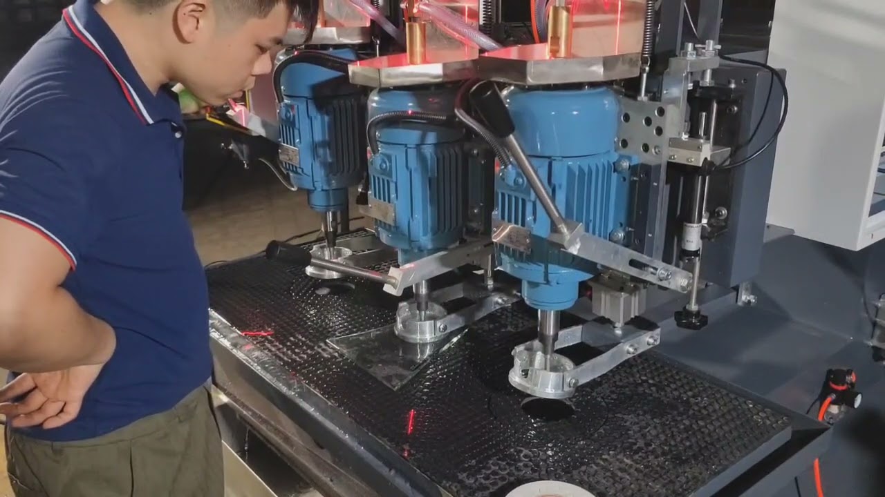 Triple head glass drilling machine, three heads for quick processing