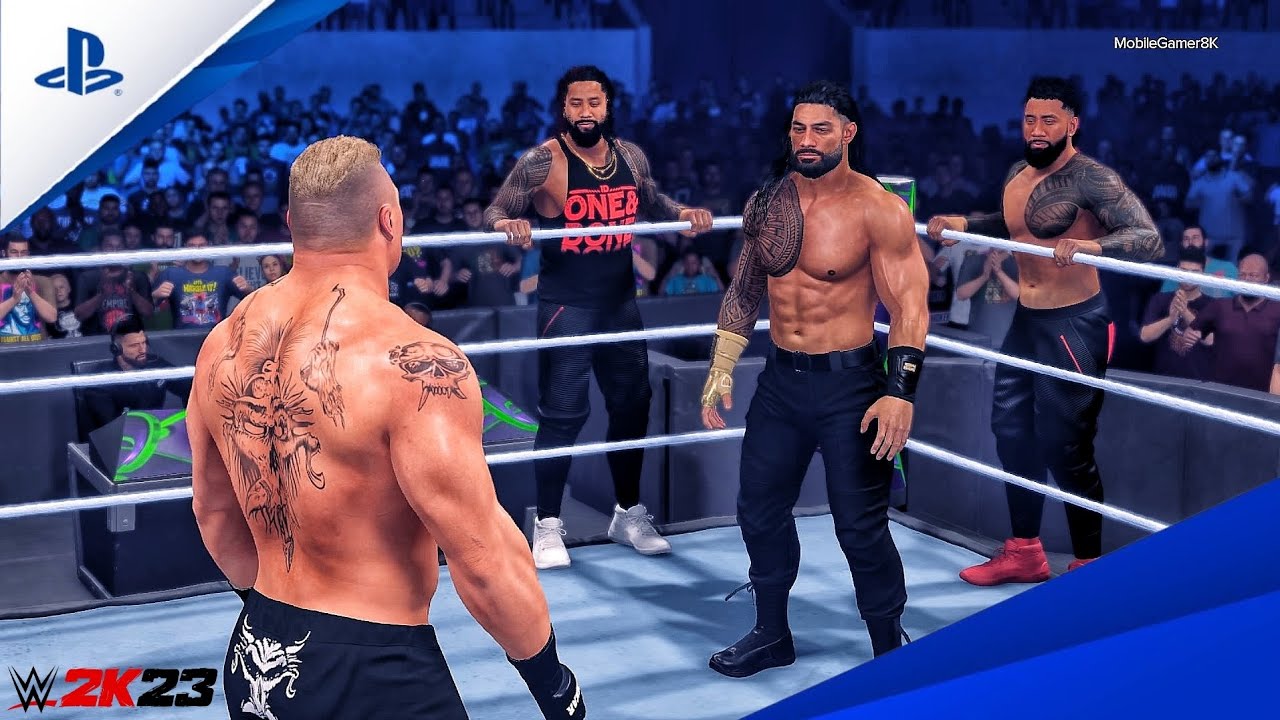 WWE 2K23 - Brock Lesnar vs. The Bloodline - Three On One Handicap Match At WrestleMania 34