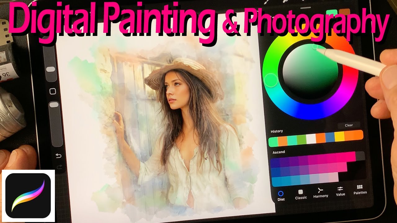 From Photo to Watercolor : Dreamy Digital Painting of a Woman in a Straw Hat | 写真から水彩画へ幻想的に描くデジタルアート
