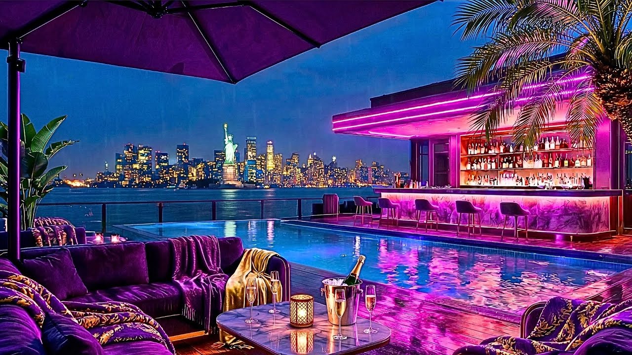 New York Rooftop Rain Ambience 🌧️🌃 Retro Lofi Hip Hop Lounge Music for Deep Relaxation & Sleep