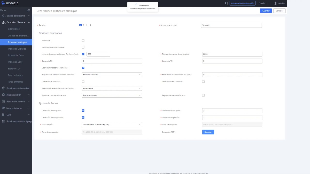 Configuración de una Troncal Análoga en Conmutadores Grandstream