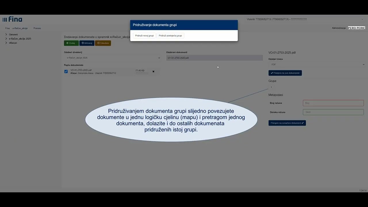 Arhiviranje e-računa u akcijski spremnik