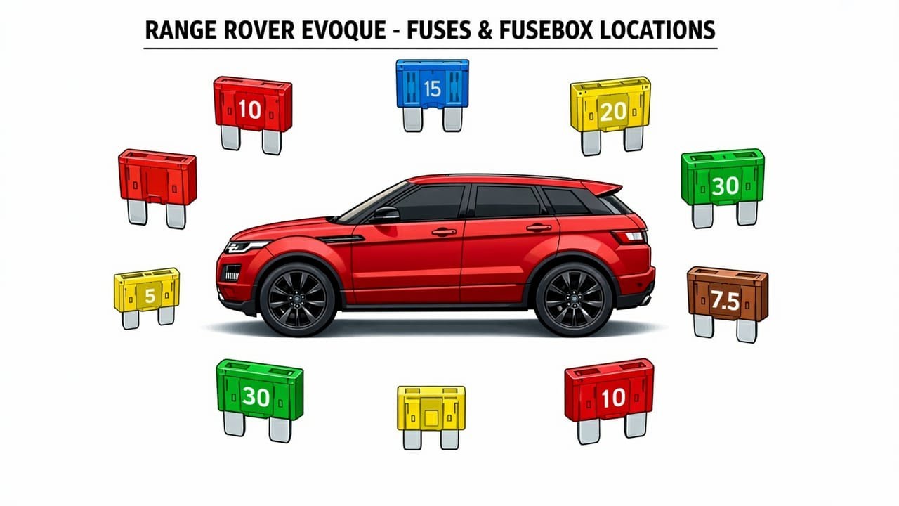 Расположение блоков предохранителей Range Rover Evoque / Запасные предохранители / Специальный ин...